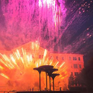 Fireworks fill the sky over TCU Frog Fountain