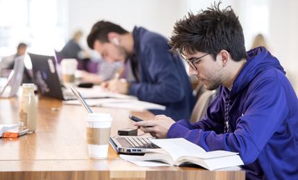 Male student studying at laptop